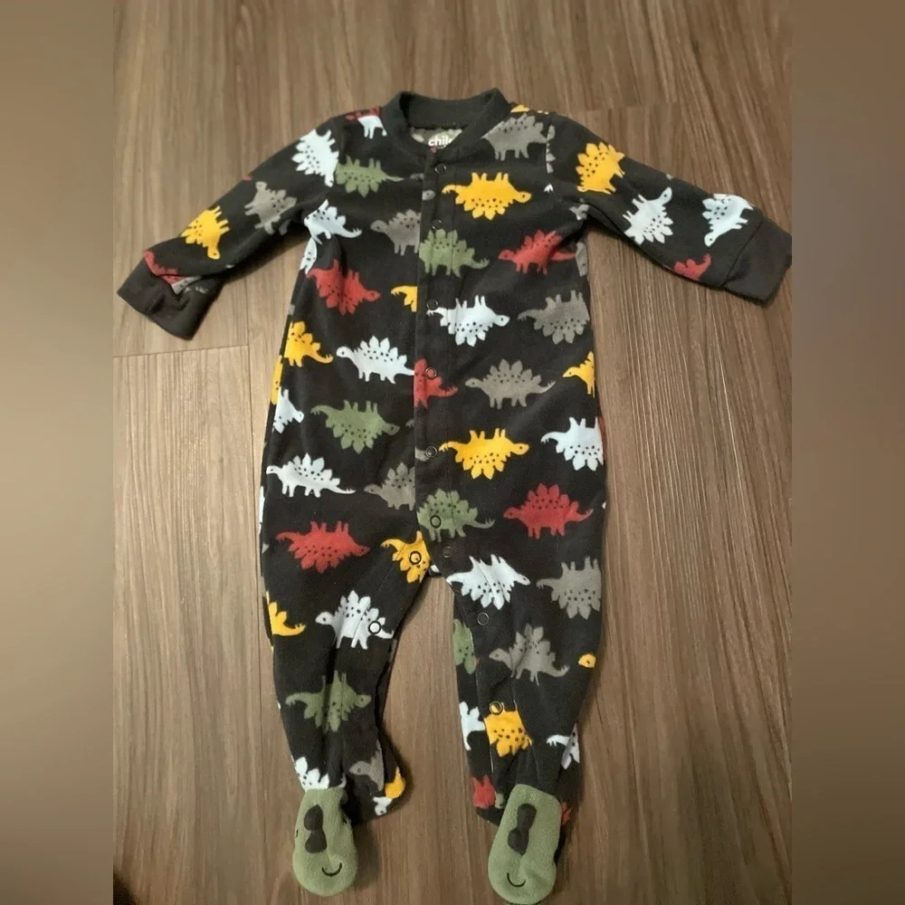 Carter's Colorful Dinosaur Footie Pajamas - Black, Red, Yellow, Green, White 3/6